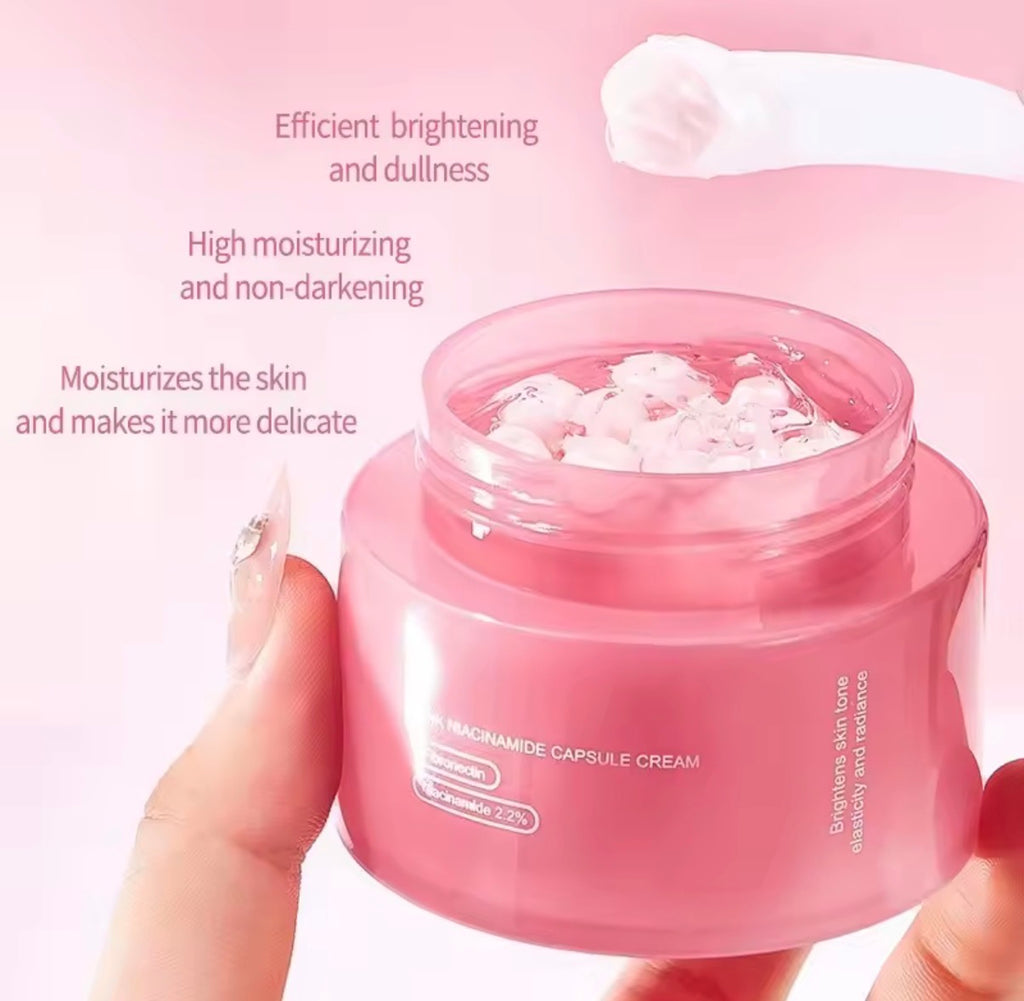 Crème Coréenne au Collagène Rose PDRN en Capsules avec Niacinamide pour un Teint Uniforme, Hydratant Léger Non Gras pour le Visage