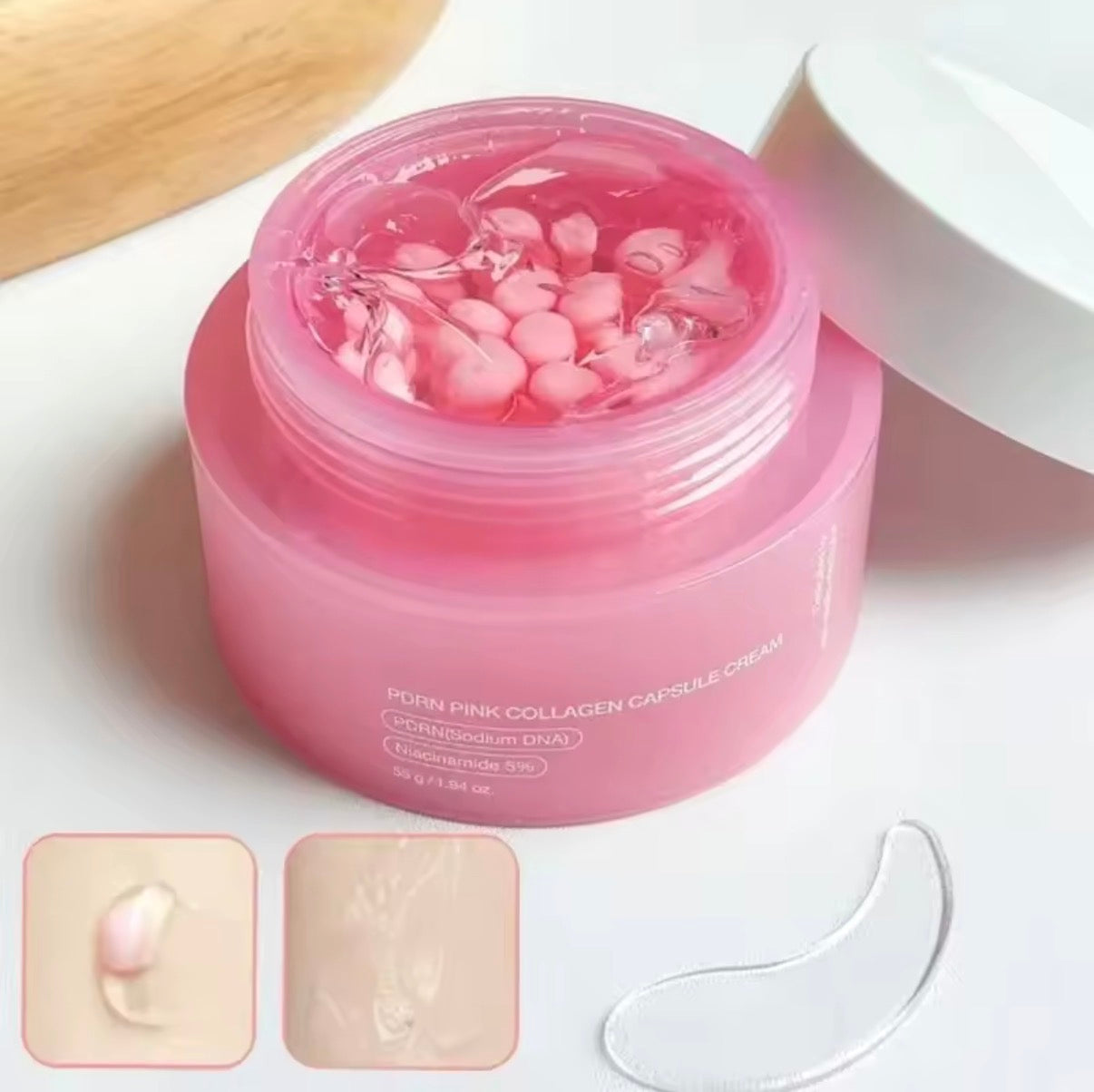 Crème Coréenne au Collagène Rose PDRN en Capsules avec Niacinamide pour un Teint Uniforme, Hydratant Léger Non Gras pour le Visage